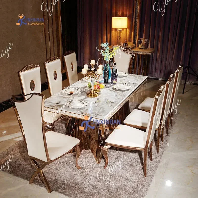Stainless Steel Gold Frame Dining Table Set — Gold | KIMLUD