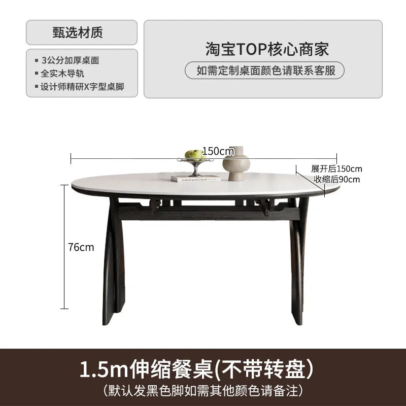 Marble Nordic Center Dining Table Round Extendable — White | KIMLUD