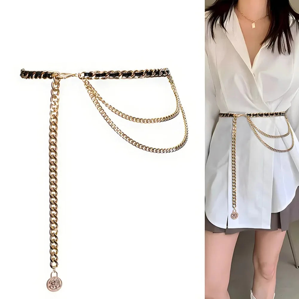 Metal Waist Chain Belt With Adjustable Chain Strap — Gold | KIMLUD