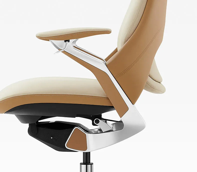 Leather Ergonomic Office Chair Solid — Ivory | KIMLUD
