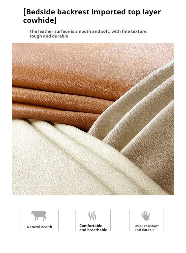 European Style Round Bed Luxury Leather Surface — Ivory White | KIMLUD