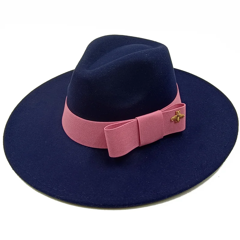 Low price wholesale Fedora hats Winter jazz monochrome bow elastic band men and women red jazz hats Fedora hats sombrero hombre - KIMLUD