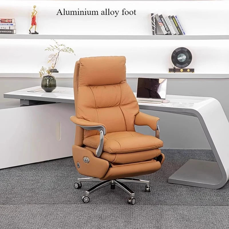 Leather Electric Office Chair Footrest Lift Rotatable — Espresso Black | KIMLUD