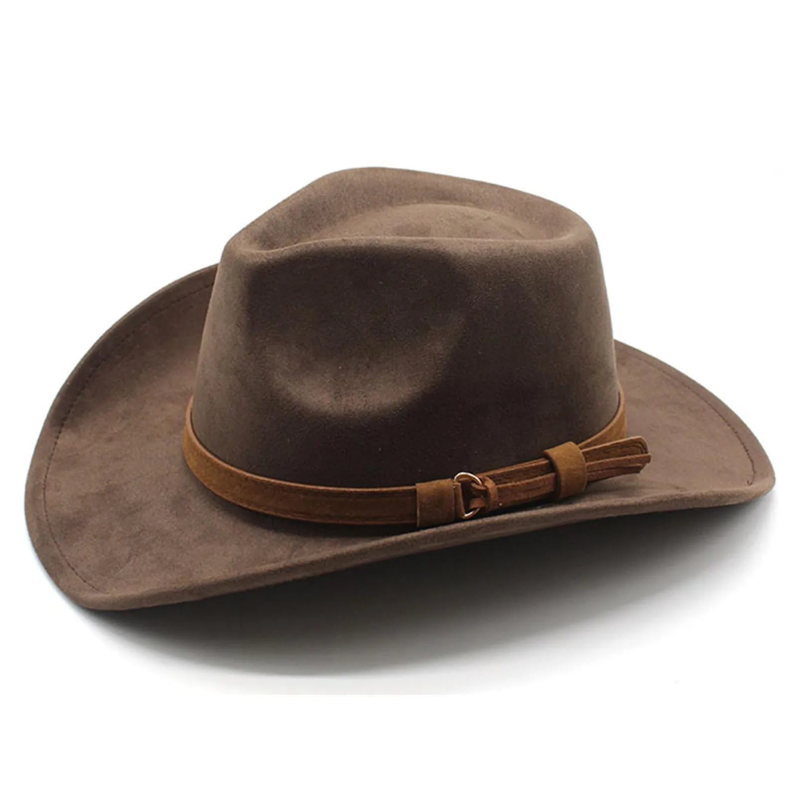 Felt Cowgirl Hat With Belt And Wide Soft Brim — Black | KIMLUD