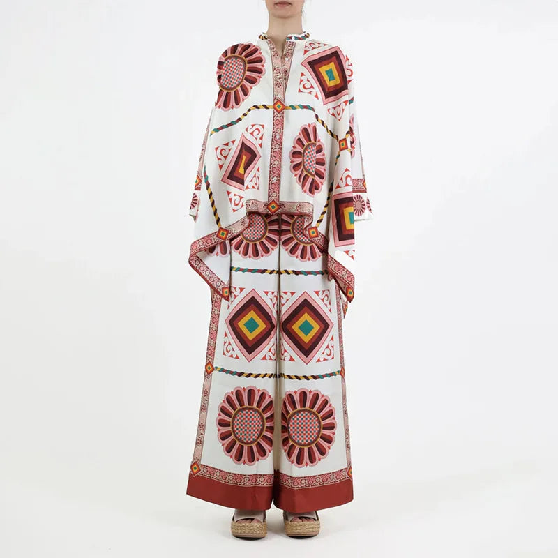 Two Piece Set – Irregular Geometric Print – Wide Leg – | KIMLUD