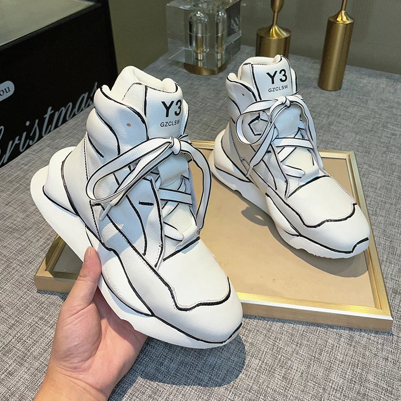 Sneakers – Hand-painted – Cowhide Leather – High Top Unisex | KIMLUD