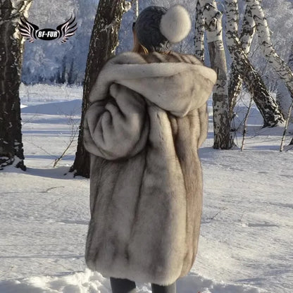 Fox Fur Coat – Hooded Full Pelt Fox Fur – Cotton Fabric | KIMLUD