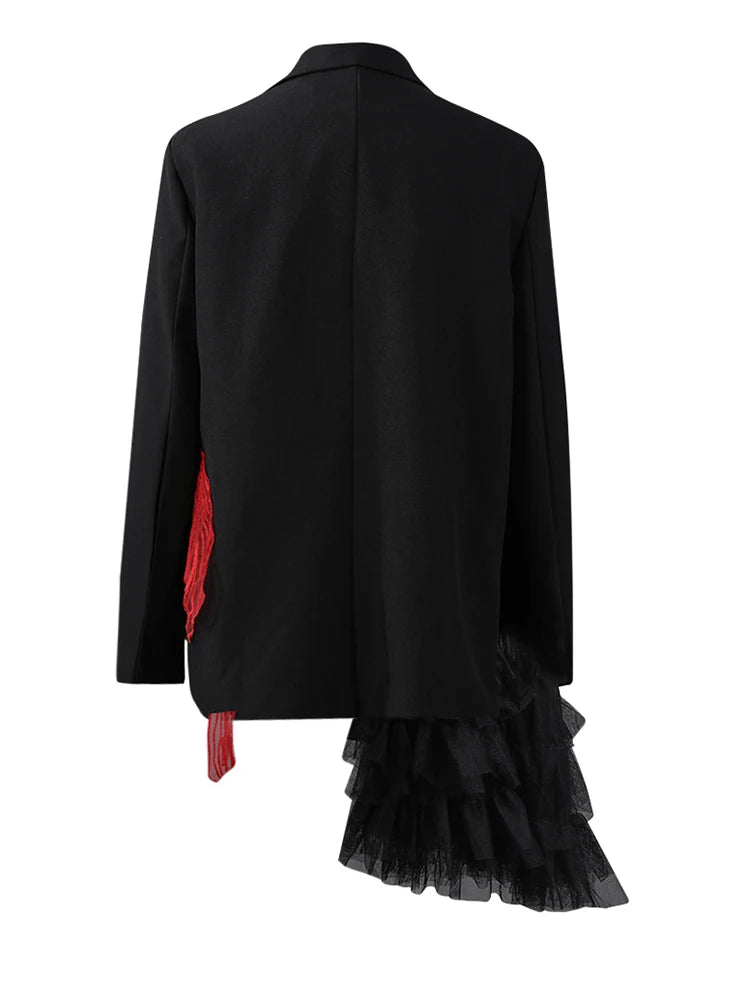 Blazer – Mesh Irregular Spliced – Jersey – Black | KIMLUD