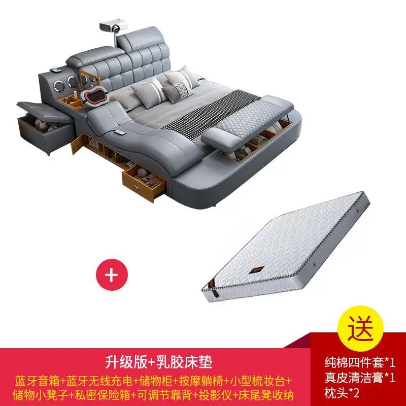 Intelligent massage tatami leather bed modern simple master bedroom storage double bed size apartment wedding bed