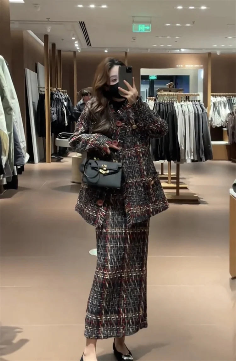 Two Piece Coat And Skirt Set – Winter Polyester – Unknown | KIMLUD