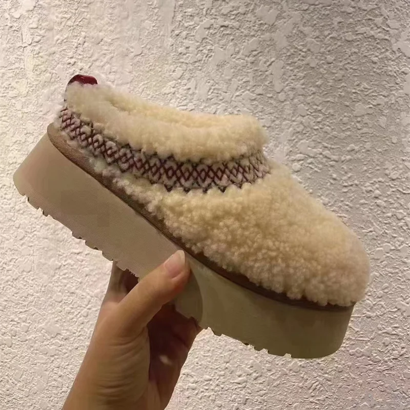 2024 New Women Fur Slippers Ankle Boots Flats Platform Short Plush Warm Flip Flops Cotton Shoes Designer Brand Winter Snow Botas - KIMLUD