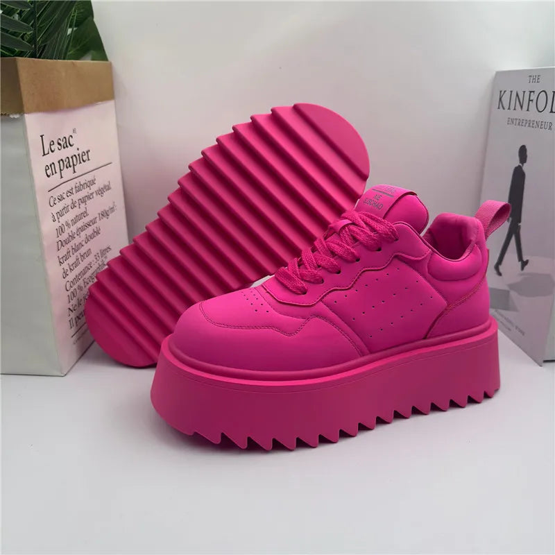 Men's Lace-Up Casual Shoes – Fluorescent Green Thick Sole | KIMLUD