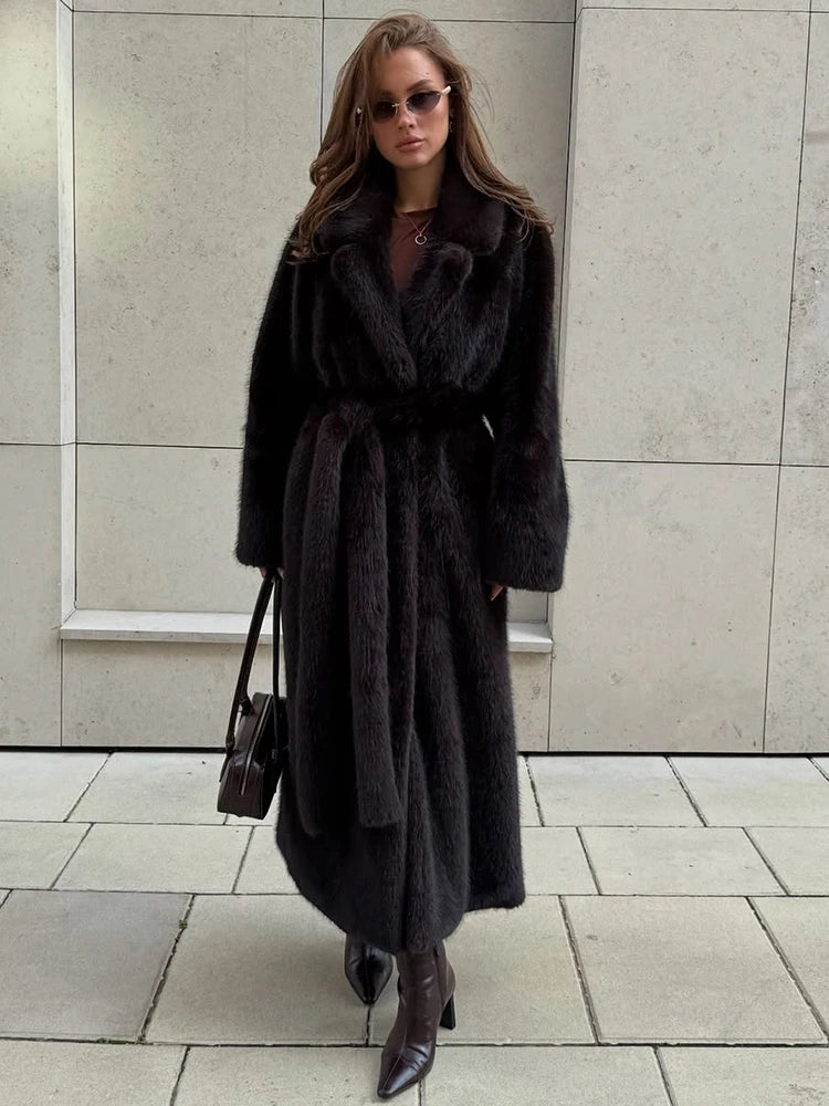 Long Coat – Open Front – Faux Fur – Thick Plush Warmth | KIMLUD