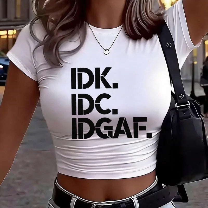 Crop Top – Letter Directional Print – Polyester | KIMLUD