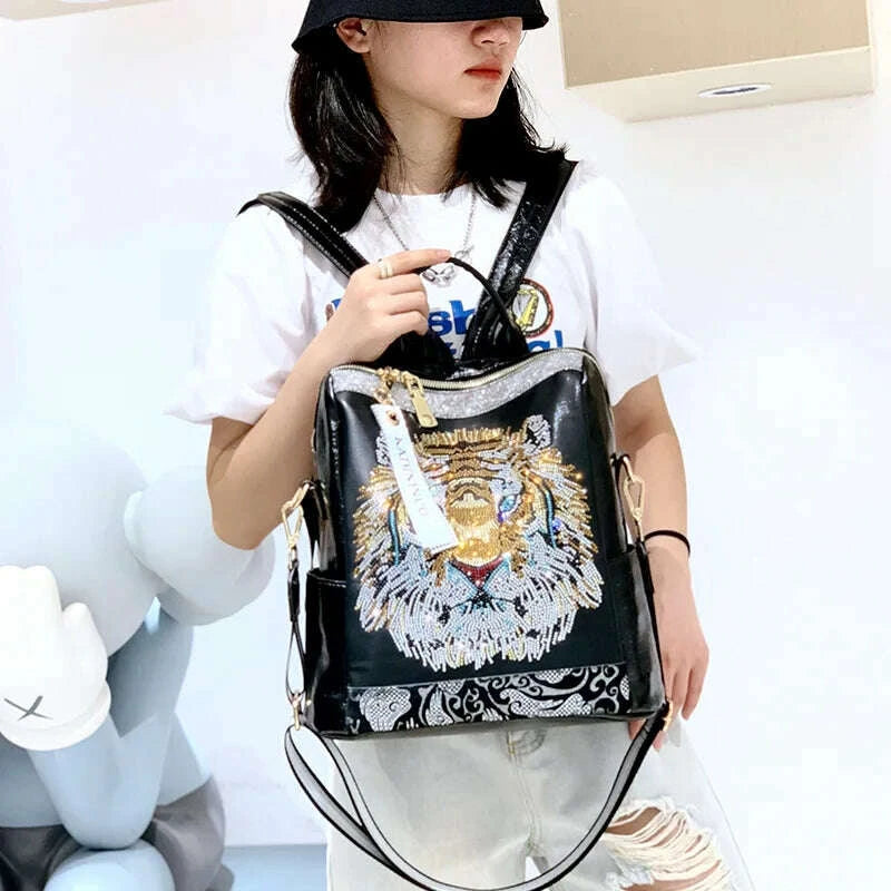 KIMLUD, Luxury Brand Women's Backpack Female High Quality Backpacks Soft Leather Teenager Girl School Bag Fashion Sequins Travel Bagpack, KIMLUD Womens Clothes