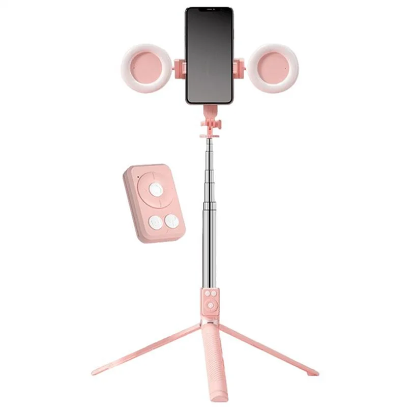 67Inch Height Selfie Stick Tripod With Light And Wireless Remote Portable Phone Tripod For Travel Cell Phone Holder Mount Pink