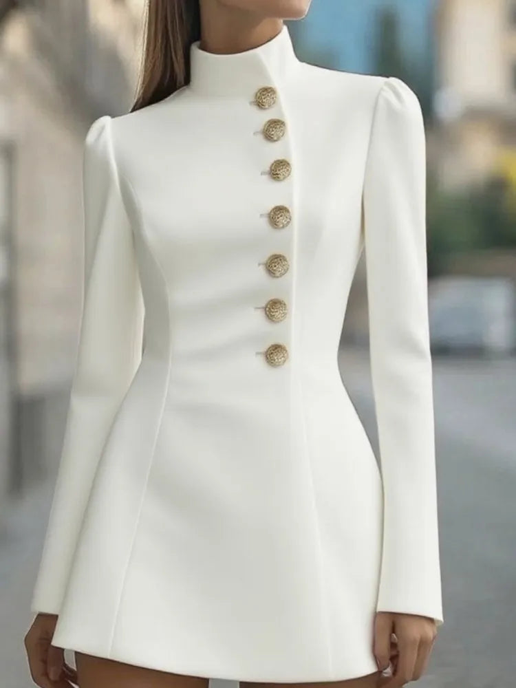 Blazer-Style Mini Dress Single-Breasted Long Sleeve — Black | KIMLUD