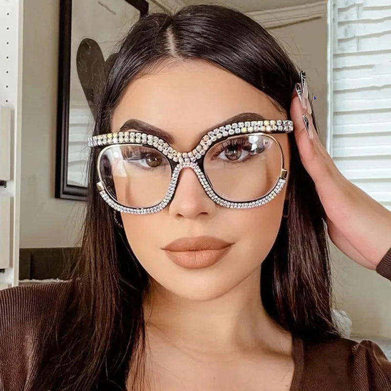 Plastic Diamond-Decorated Reading Glasses — Clear | KIMLUD