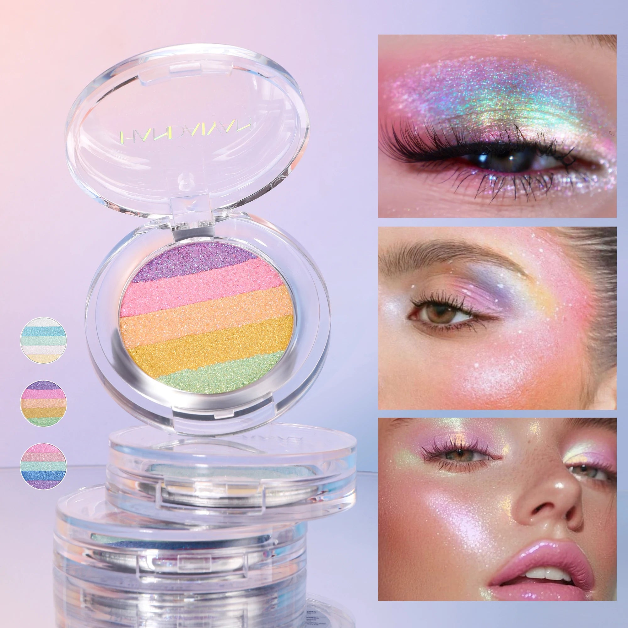 HANDAIYAN 3-Color Chameleon Pearl Shimmer Eye Shadow High-Pigment Glow, Fluorescent Micro-Shimmer Eye Shadow