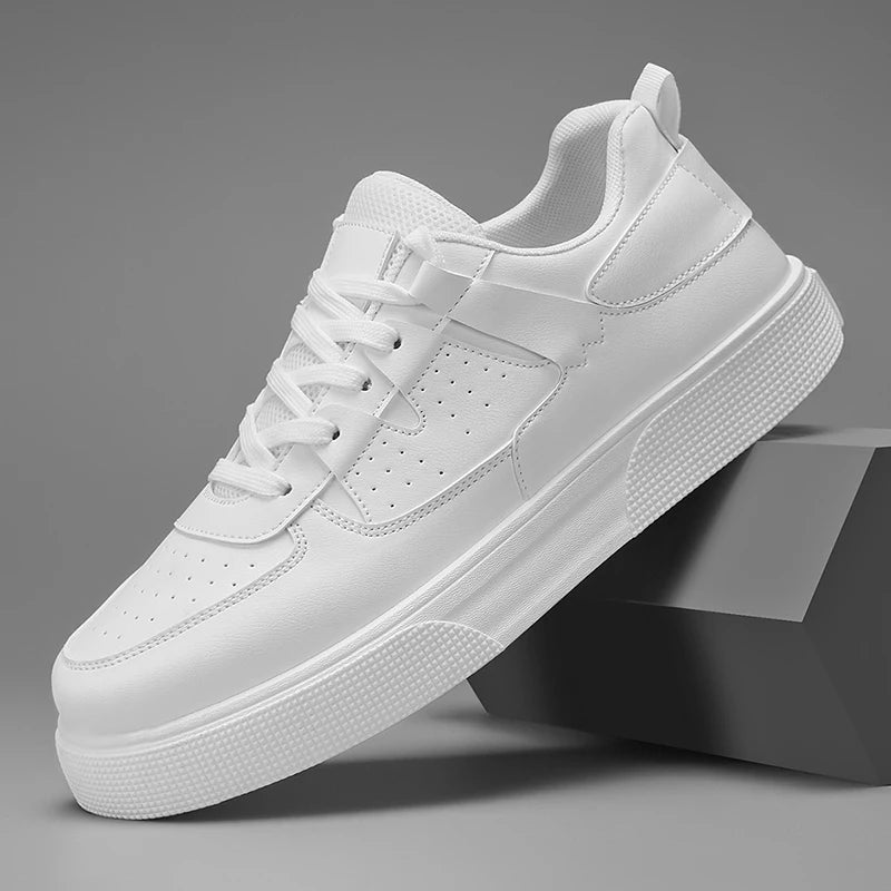 Minimalist Synthetic Leather Casual Sneakers With Lightweight Comfort For City Trails — White | KIMLUD