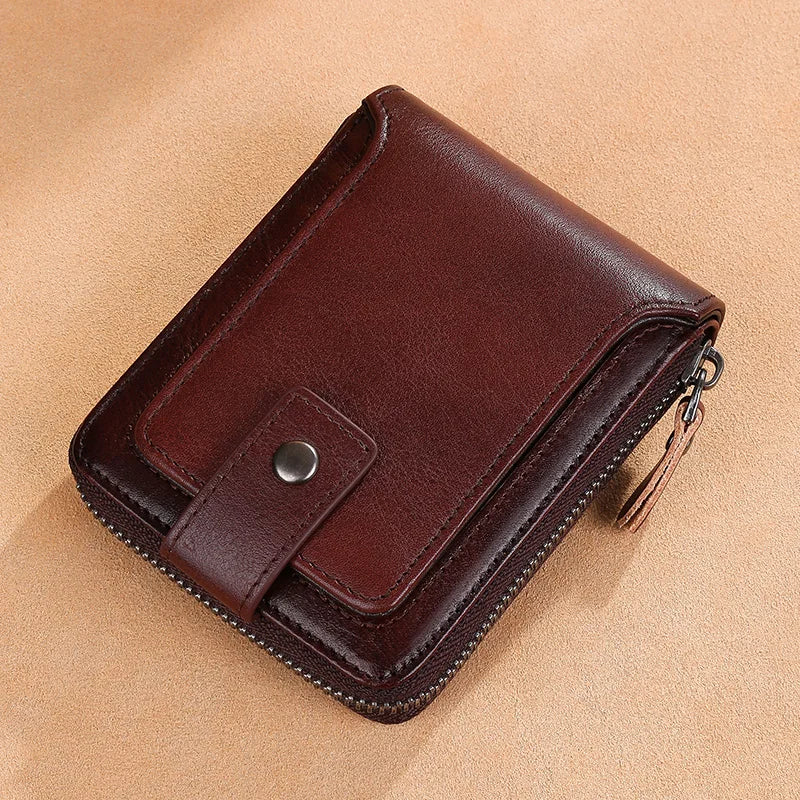 Wallet – Cowhide Leather Anti-Theft – Zipper Wallet 2 Cash Slots | KIMLUD
