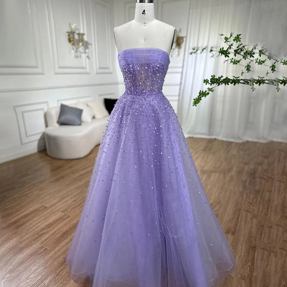 Arabic Beige Sexy A Line Beaded Elegant Long Evening Dresses Gowns For Women Wedding Party With Gloves 2023 BLA72009 Serene Hill - KIMLUD