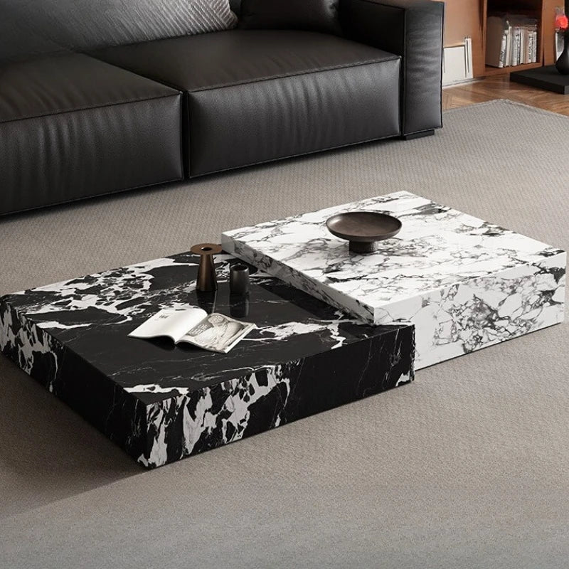 Rock Slab Coffee Table Minimalist Italian — Black-and-White Marble | KIMLUD