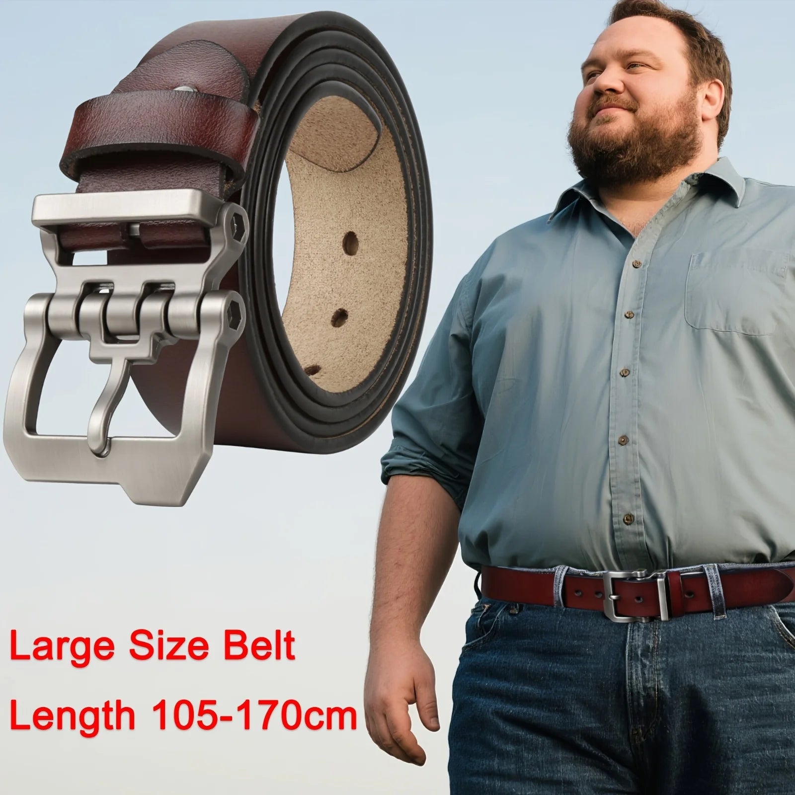 Large Size 140 150 160 170cm Men's Genuine Leather Belts Adjustable Formal Waistband for Jeans Pants Perfect Father'S Day Gift