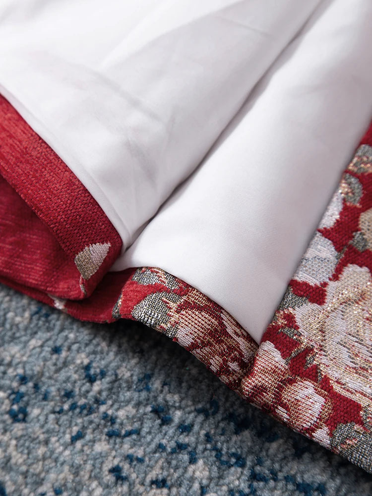 Embroidered Beaded Coat – Floral Longline – Red | KIMLUD