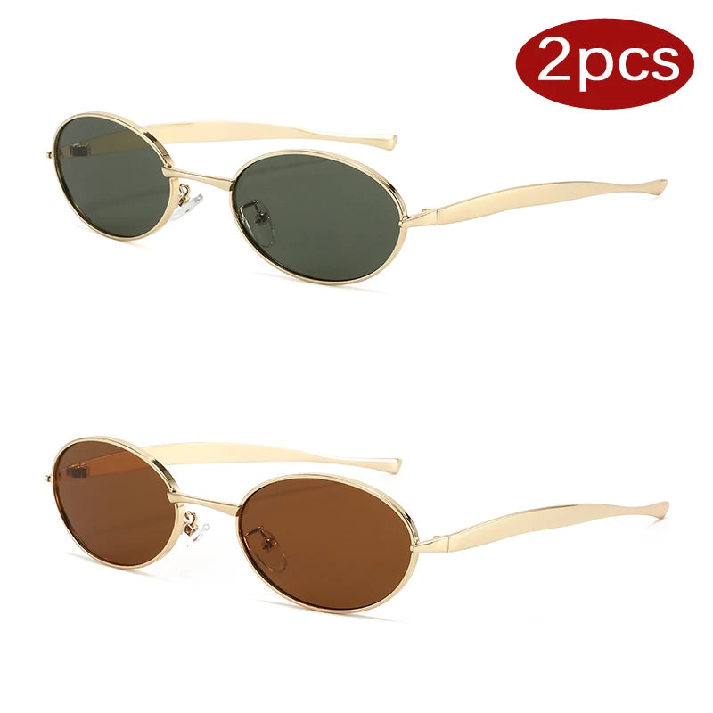 Metal Sunglasses Y2K Oval Small Frame — Colorful | KIMLUD