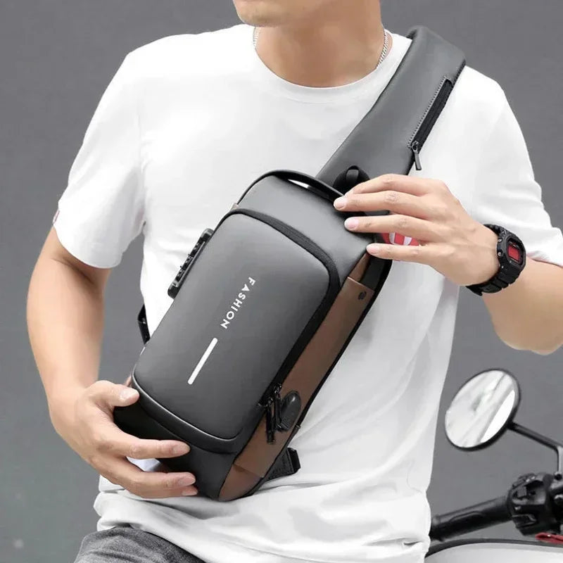 Oxford Sling Bag Anti Theft USB Charging — Black | KIMLUD