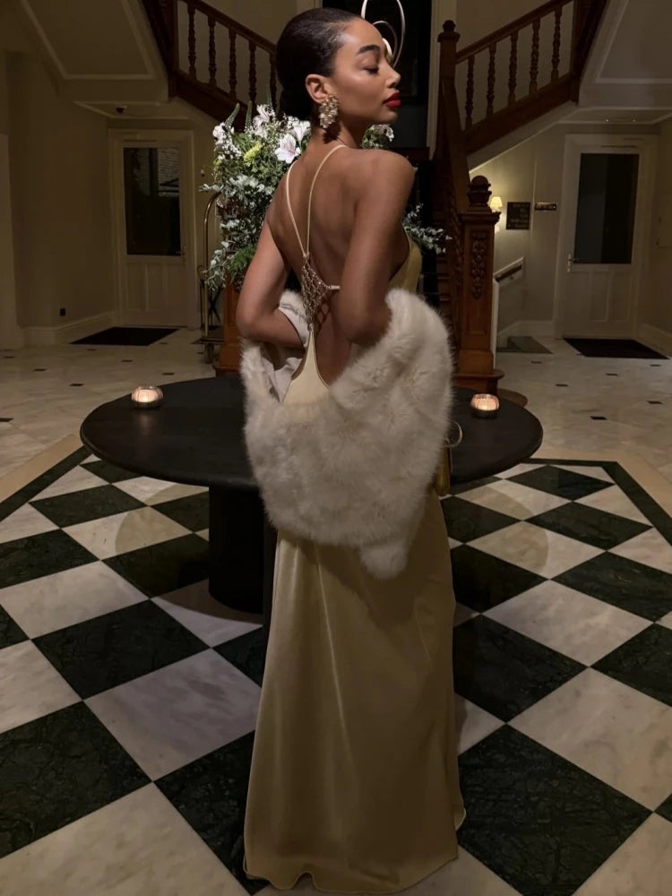 Evening Dress – Halter Neck – Polyester – Black | KIMLUD