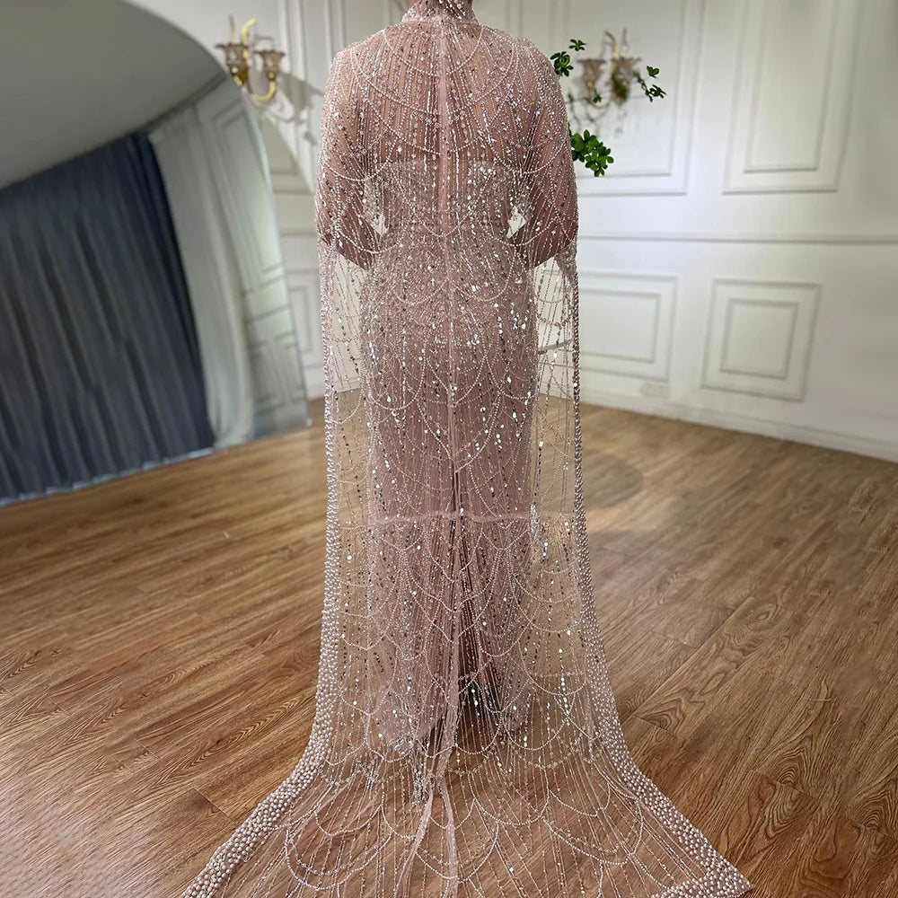 Beaded Gown With Mermaid Cape — Dubai Nude | KIMLUD