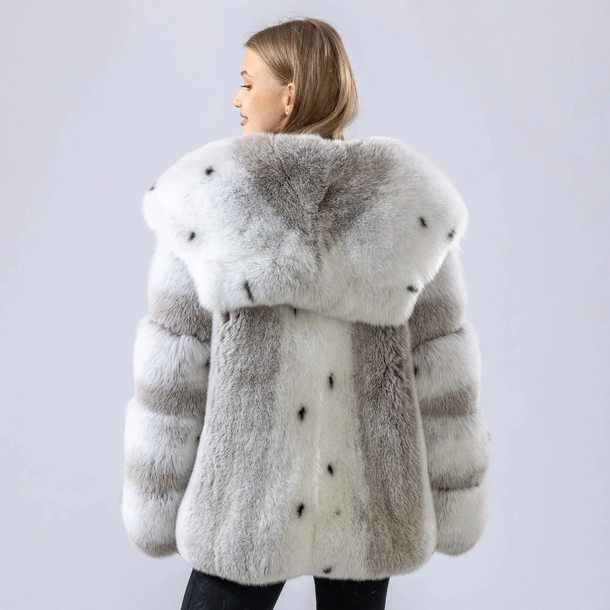 Fox Fur Coat - Big Turn-Down Collar - Fox Fur - Lynx | KIMLUD