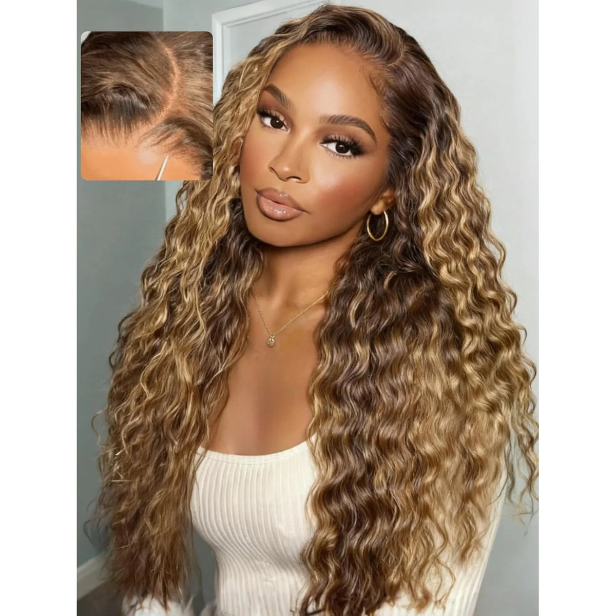 Human Hair Wigs – 13x4 Transparent Lace Front – Water Wave – Blonde Brown Mix | KIMLUD