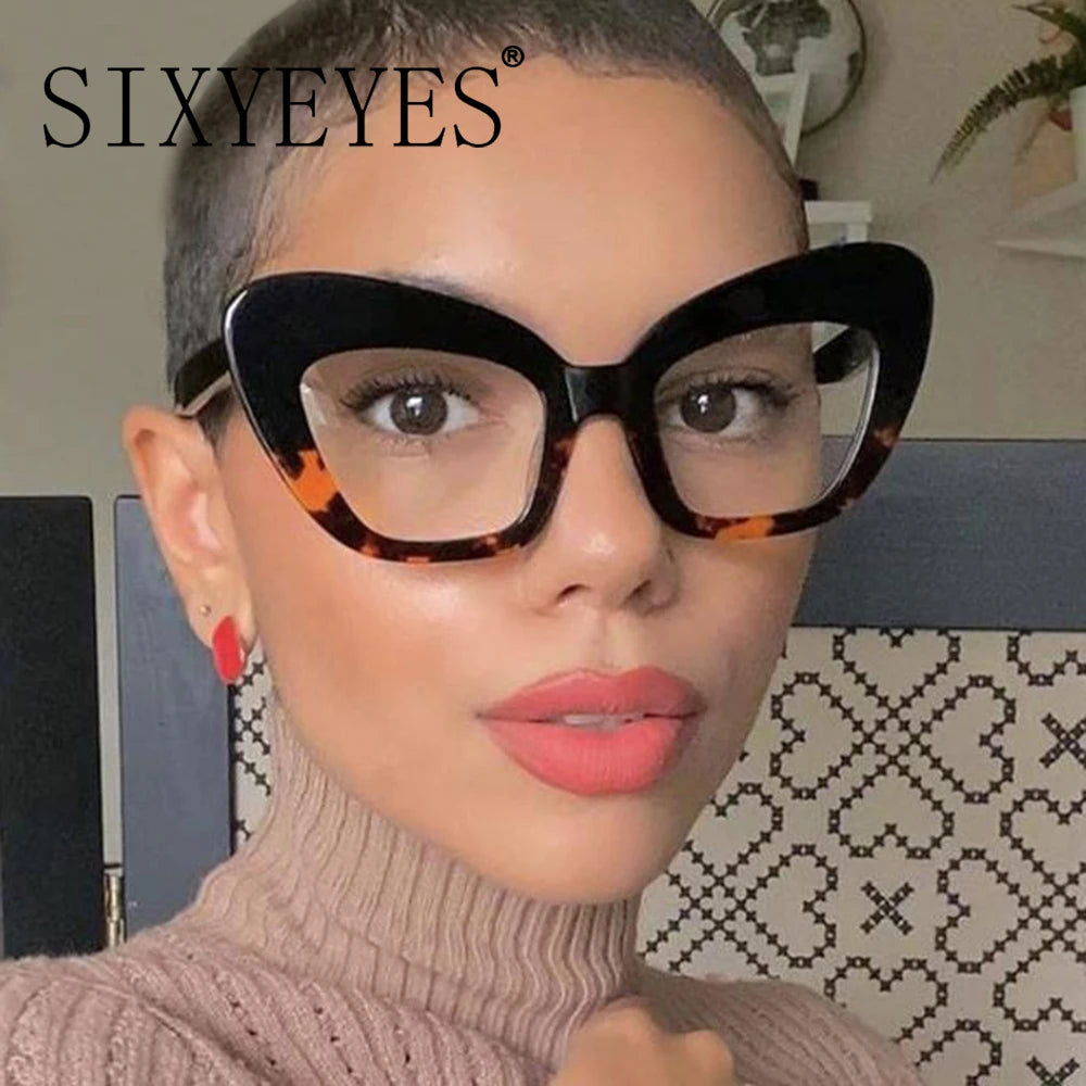 Cat Eye Eyewear Frame – Anti Blue Light – Plastic Oversized Leopard | KIMLUD