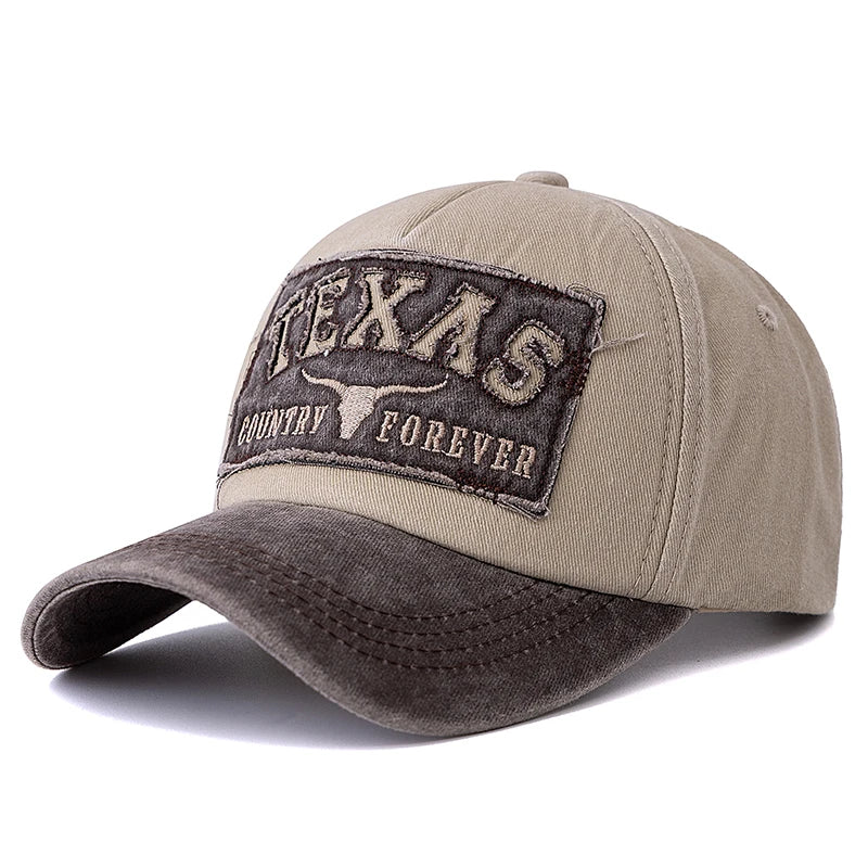 Hot Sale Unisex Washed Cotton Vintage Baseball Cap TEXAS Letter Embroidery Outdoor Sports Dad Hat For Men And Women