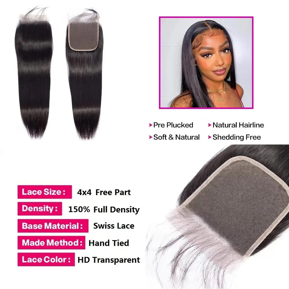 Hair Bundles With Closure – 2x6 Lace – Human Hair – Natural Black | KIMLUD
