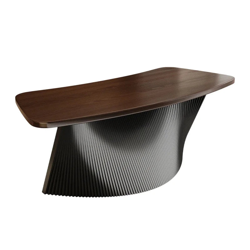 Modern Luxury Executive Desk With Sculptural Pedestal — Black | KIMLUD