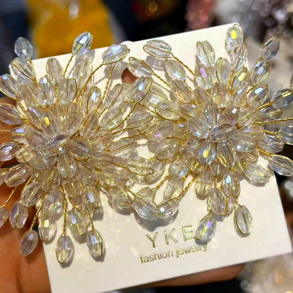 Sparkling Snowflake Earrings Zircon Beaded Flower — Crystal | KIMLUD