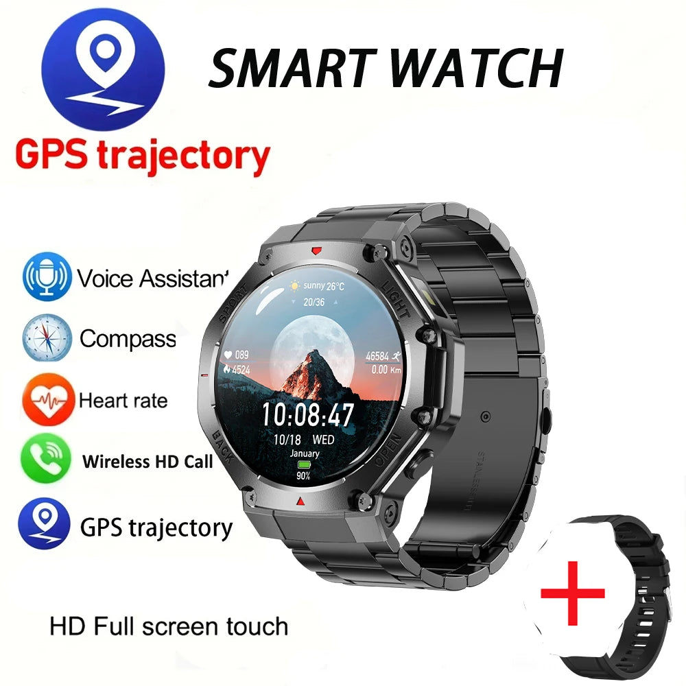 KIMLUD, 2025 New LED Smart Watch Men's HD AMOLED Bluetooth Call Waterproof Smartwatch Heart Rate Monitoring Women's Health Smart Watches, Steel strip black, KIMLUD APPAREL - Womens Clothes