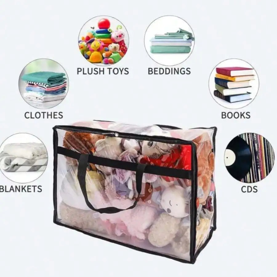Nylon Storage Bag Zipper Handles — Transparent | KIMLUD