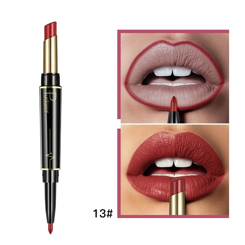Double Ended Lip Liner and Lipstick 2 in 1, Waterproof Matte Long Lasting Smooth Lip Pen, Nude Lip Makeup for Women