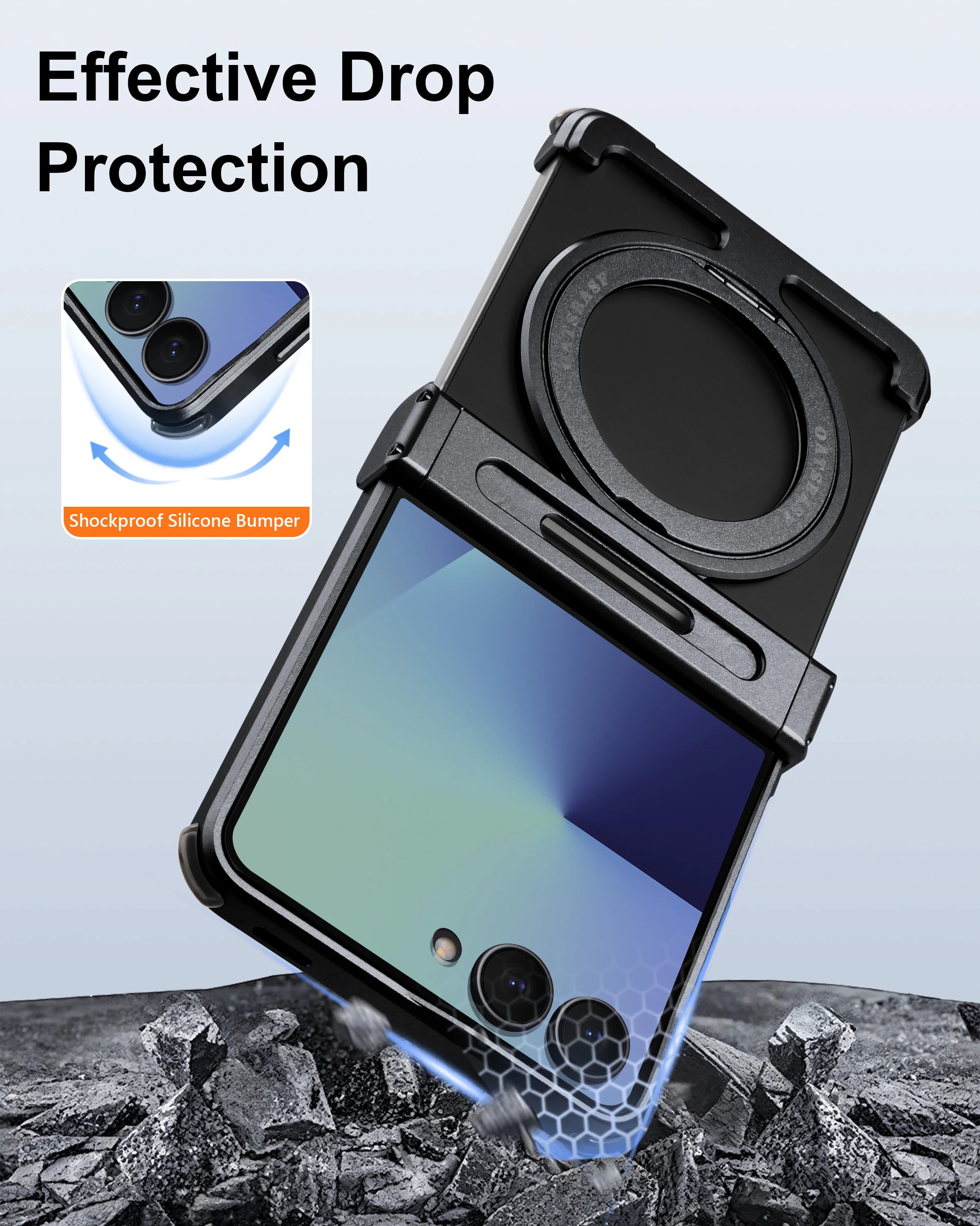 Oatsbasf Metal Frameless Phone Case for Samsung Galaxy Z Flip 7 with Kickstand 360°Rotation Magnetic Shockproof Protective Cover