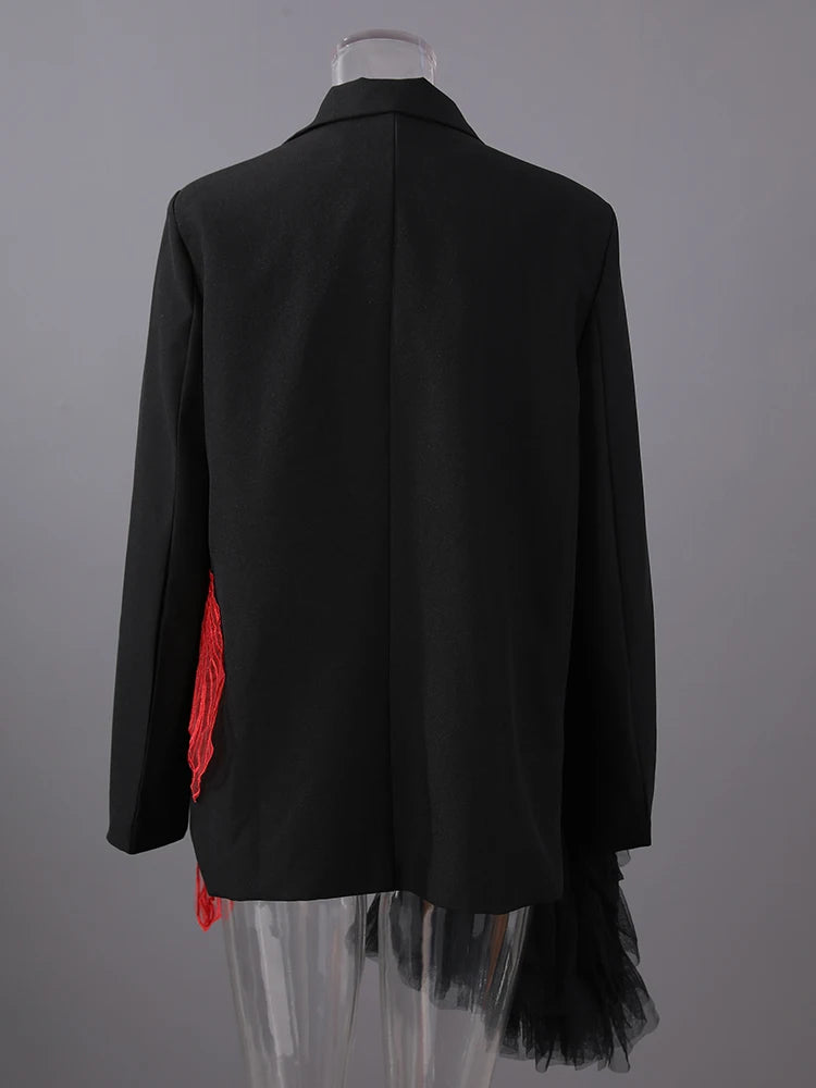 Blazer – Mesh Irregular Spliced – Jersey – Black | KIMLUD