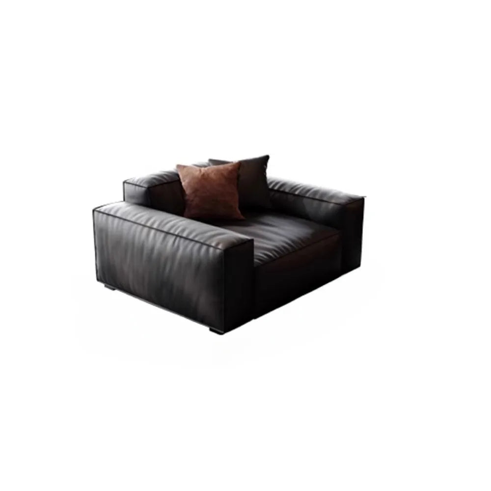 Genuine Leather Sectional Sofa Italian Minimalist Design With Plush Seating — Deep Black | KIMLUD