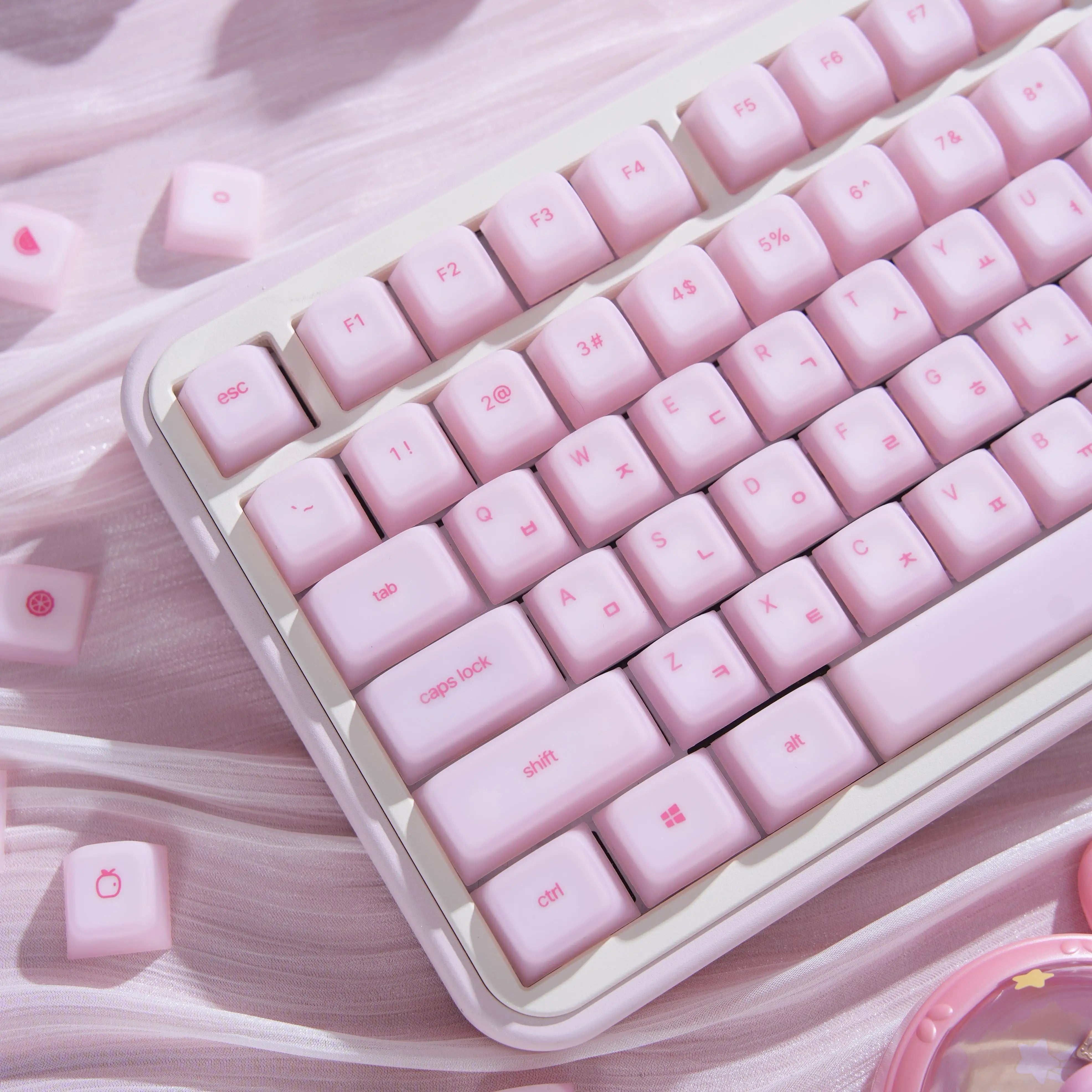 113 Keys Korean Hangul Keycaps Silicone PC Cherry Profile PC for custom Gaming mechanical keyboard personalized pink key caps