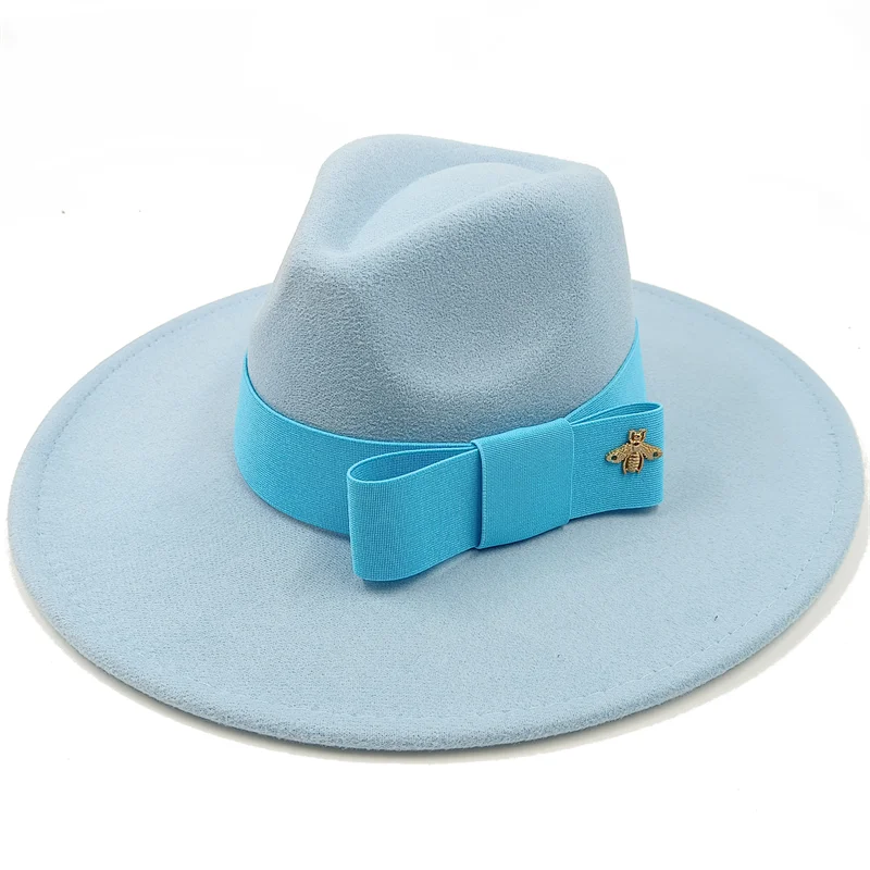 Low price wholesale Fedora hats Winter jazz monochrome bow elastic band men and women red jazz hats Fedora hats sombrero hombre - KIMLUD
