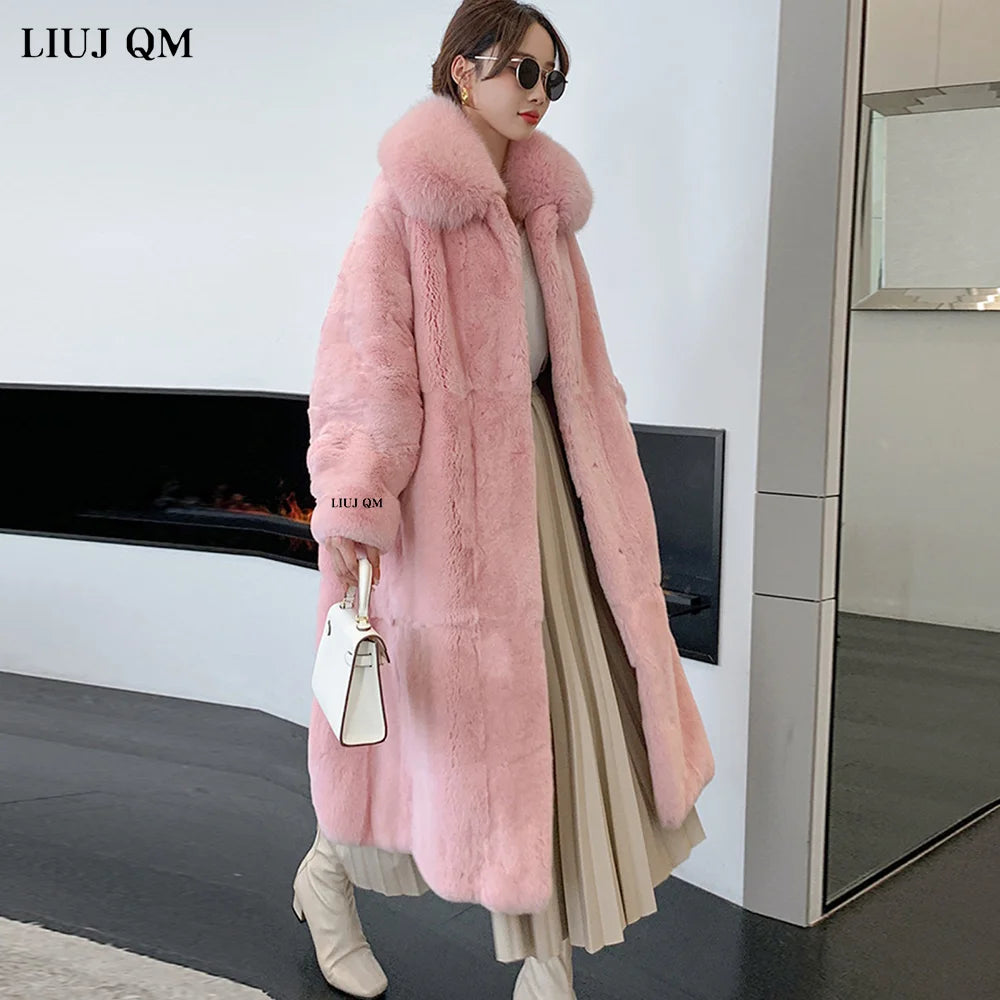 5XL Oversized Autumn Winter Faux Fur Coat Women Loose Long Plush Jackets Thick Warm OverCoat Female  Large Fur Collar Parka 2023