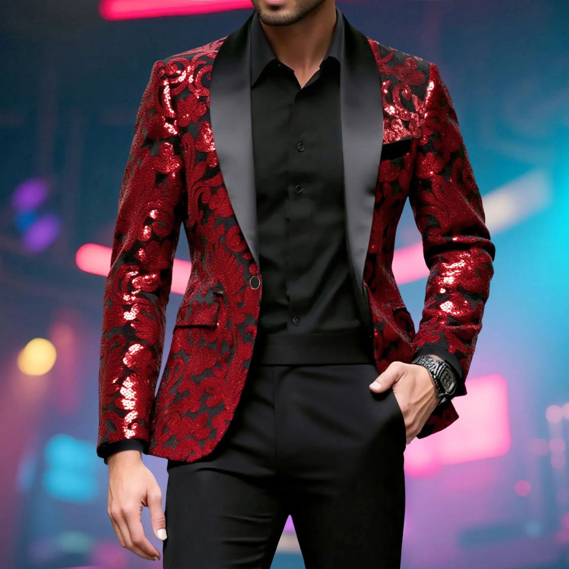 Sequin Blazer - Sequin Embellished - Polyester - Multicolor | KIMLUD